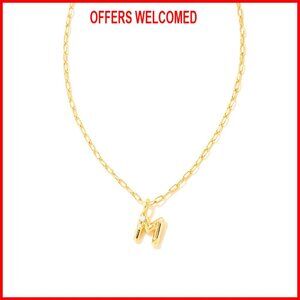 Gold Plated Crystal Letter Pendant Necklace, 16" Chain with Extender